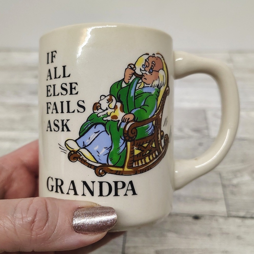 Vtg "If All Else Fails Ask Grandpa" Coffee Mug – Funny Cartoon USA‎ Ceramic Cup